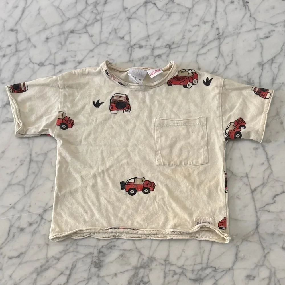 Kids' Zara Sz 12-18 Mo Cream T-Shirt Jeep Red Car Print